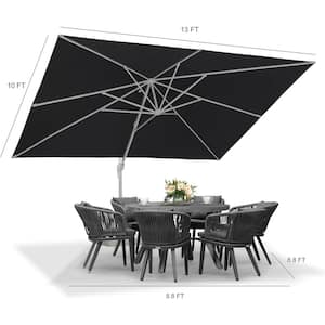 10 ft. x 13 ft. Outdoor Patio Cantilever Umbrella White Aluminum Offset 360° Rotation Umbrella in Gray
