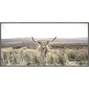 "Long Horn" by Marmont Hill Floater Framed Canvas Animal Art Print 12 in. x 24 in.
