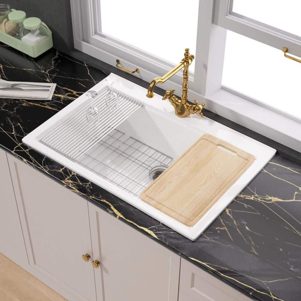 Workstation Kitchen Sink 33 Drop In White Fireclay Kitchen Sink Single B