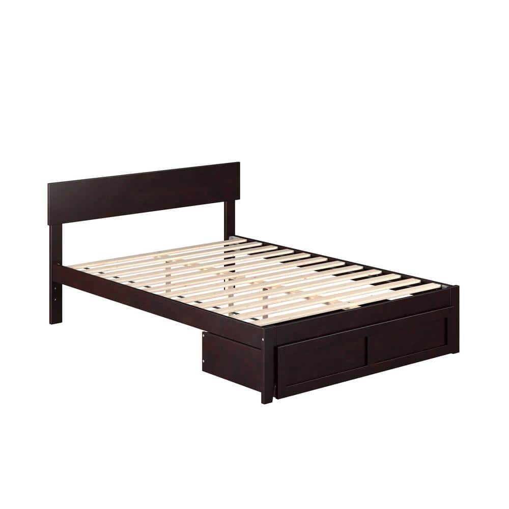 Espresso Full Wood Platform Bed with Storage Drawer