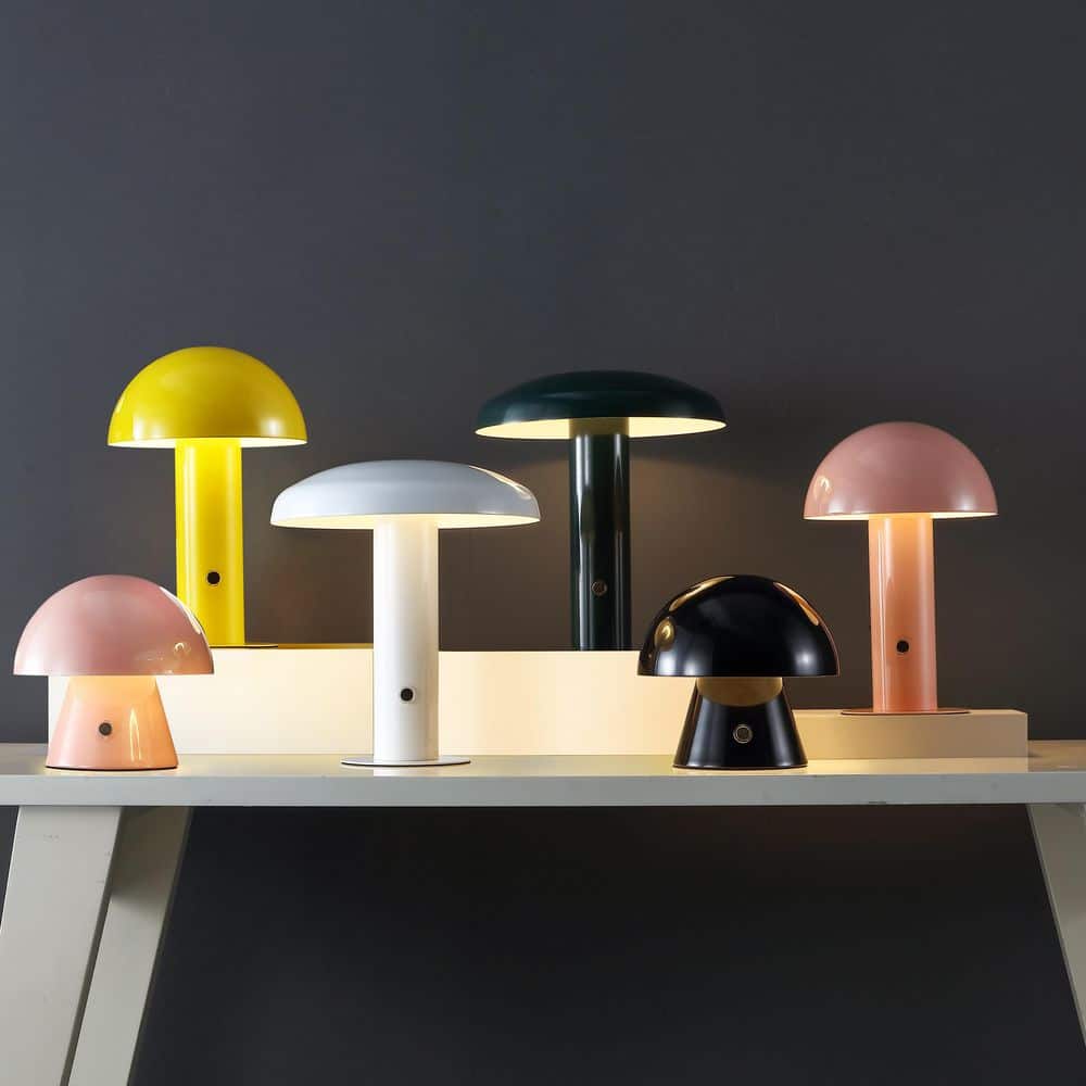 White Cordless Iron LED Mushroom Table Lamp