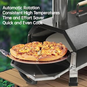 Automatic Timer Portable 12 in. Wood Burning Outdoor Pizza Oven in Black with Accessory