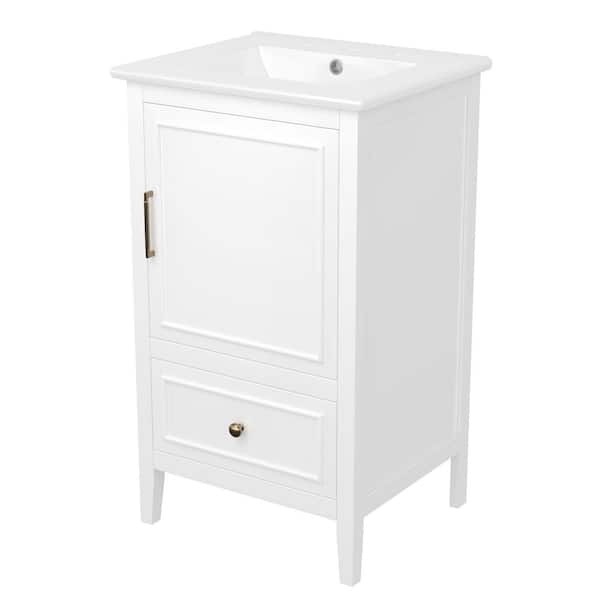 20 in. White Bath Vanity with Ceramic Top Sink Soft Closing Door and A Drawer
