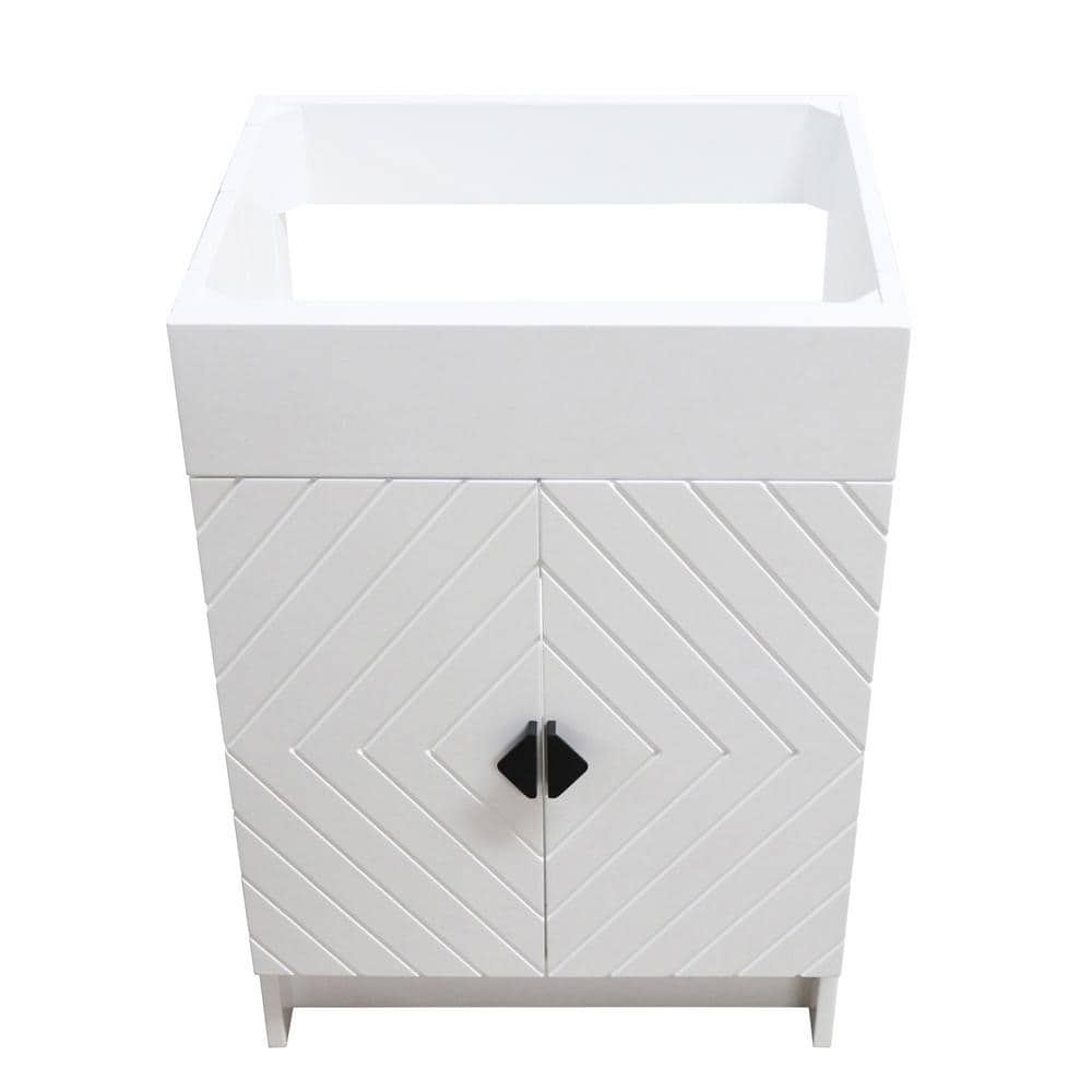 White Wood Freestanding Bathroom Vanity with Black Hardware