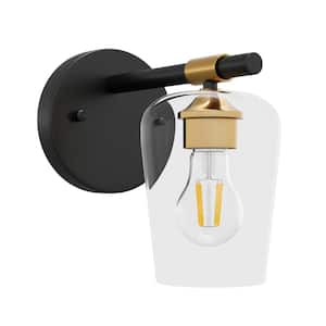 1-Light Black and Gold Bathroom Wall Sconces Modern Vanity Wall Lighting with Clear Glass Shade