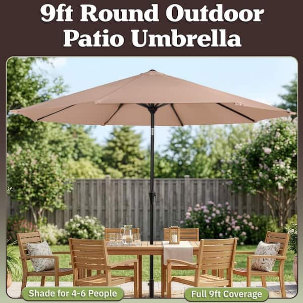 home depot 9 patio umbrella California 9' Round Aluminum Market Umbrella, Crank Lift, Push Button Tilt, Black Pole, White Olefin : Umbrellas : Patio, Lawn & Garden supported by 8 powder steel umbrella bones 9 ft. - Gray -