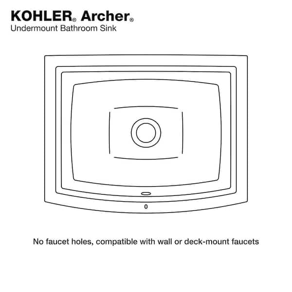 KOHLER Archer 19-7/8 in. Rectangle Undermount Bathroom Sink in White with Overflow Drain