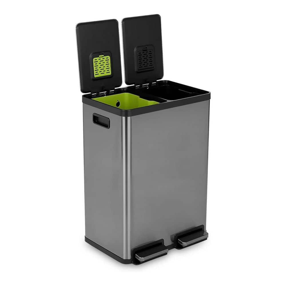 SIMPLI-MAGIC Dual Compartment 16 Gal. Gunmetal Indoor Trash and