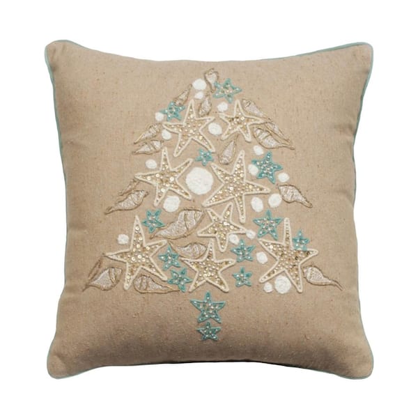 MOD LIFESTYLES 18 in. x 18 in. Sea Life Christmas Tree Pillow