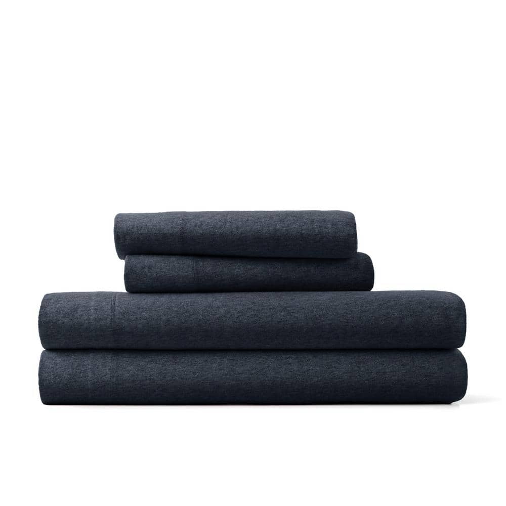 Navy Full Cotton Jersey Knit 4-Piece Bedding Set