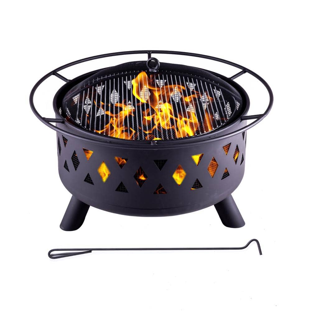 UPC 814592020595 product image for 15 in. H x 28 in. Round Wood Burning Fire Pit in Black | upcitemdb.com