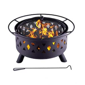 15 in. H x 28 in. Round Wood Burning Fire Pit in Black