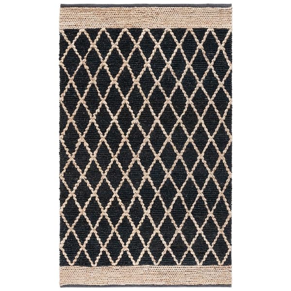 Natural Fiber 9 ft. x 12 ft. Charcoal Border Multi-Diamond Area Rug