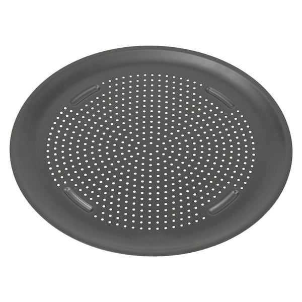 16 in. Carbon Steel Perforated Round Pizza Pan for Oven, Gray