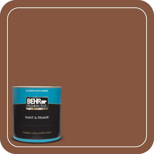 BEHR PREMIUM PLUS 1 qt. #230F-7 Florence Brown Satin Enamel Exterior Paint & Primer