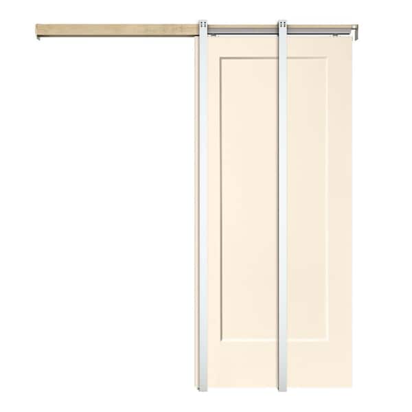 CALHOME 30 in. x 80 in. Beige Painted Composite MDF 1Panel Interior Sliding Door with Pocket Door Frame and Hardware Kit