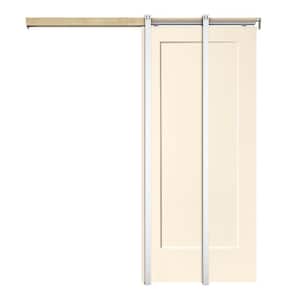 30 in. x 80 in. Beige Painted Composite MDF 1Panel Interior Sliding Door with Pocket Door Frame and Hardware Kit