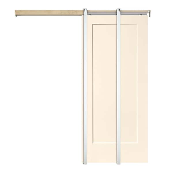 CALHOME 36 in. x 80 in. Beige Painted Composite MDF 1Panel Interior Sliding Door with Pocket Door Frame and Hardware Kit