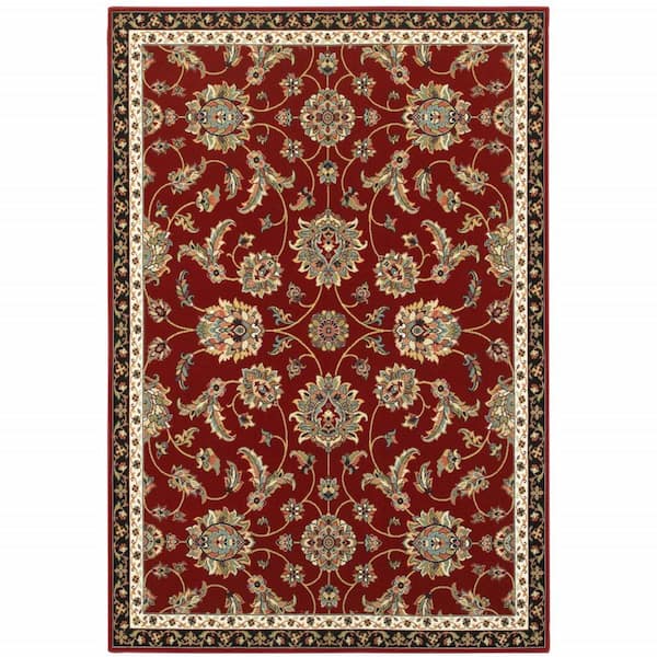 Red Black Blue Ivory Green and Salmon 2 ft. x 4 ft. Oriental Area Rug