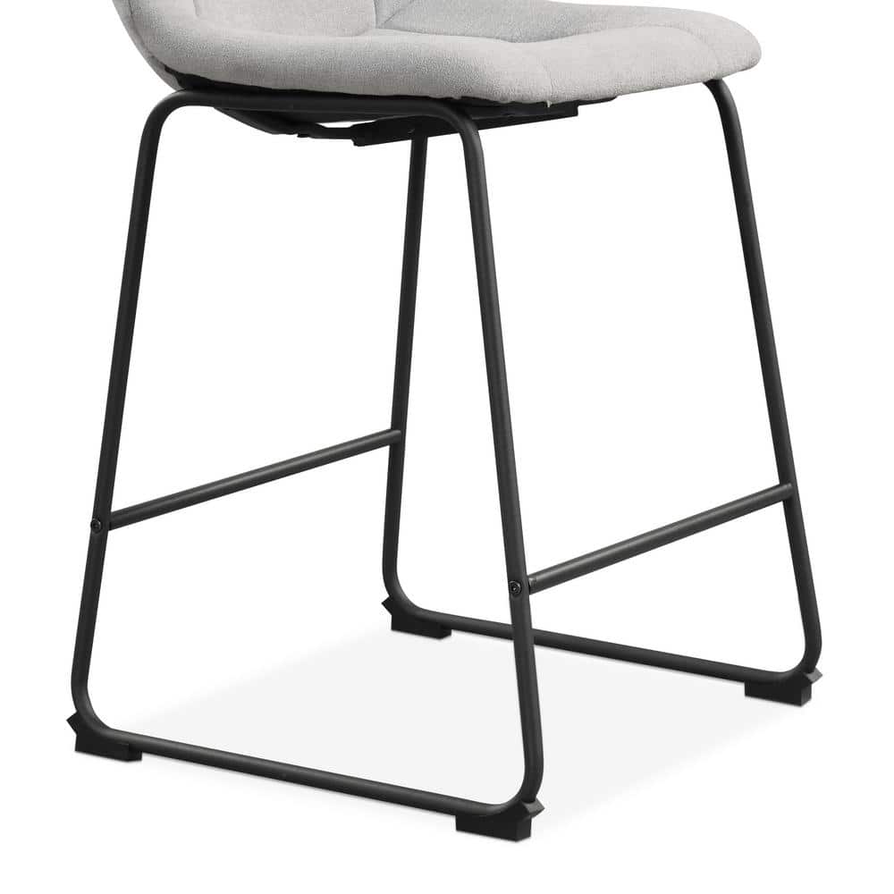Light Grey Chenille Upholstered Counter Height Bar Stools with Metal Frame, Set of 2