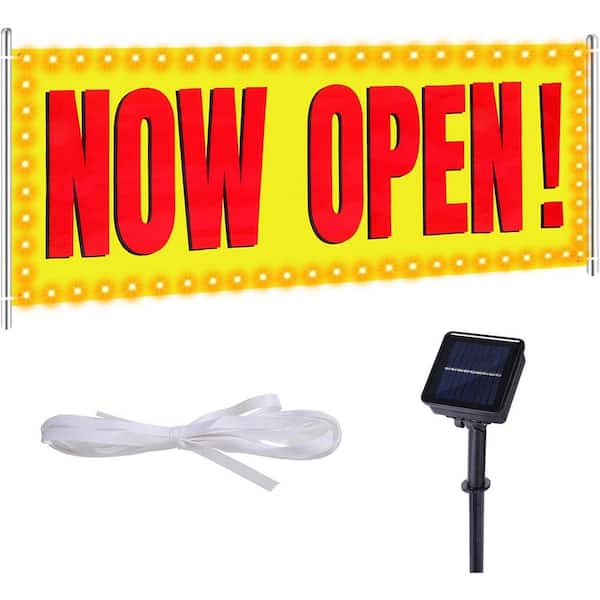 Single-Sided Outdoor Indoor Polyester Open Sign Banner with Warm White LED Lights Rope Metal Grommets