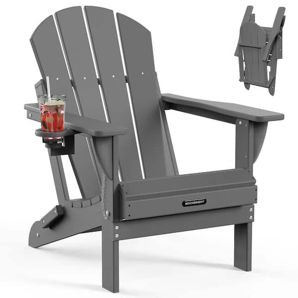 ITOPFOX Grey Folding HDPE Adirondack Chairs, Sturdy Outside Chairs, Lawn Chairs