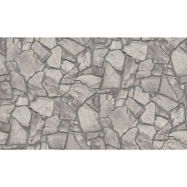 Unbranded Bricks and More Collection Grey Claystone Cottage Motif Matte Finish Vinyl on Non-Woven Non-Pasted Wallpaper Roll