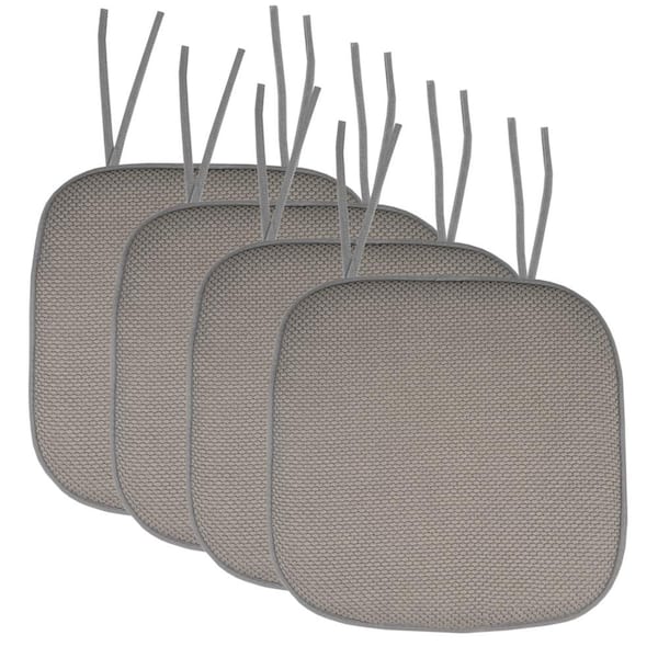 Sweet Home Collection Honeycomb Memory Foam Square 16 in. x 16 in. Non-Slip Back Chair Cushion with Ties (4-Pack), Silver