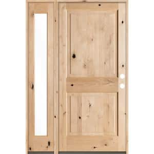 56 in. x 80 in. Rustic Knotty Alder Left-Hand/Inswing Clear Glass Unfinished Wood Prehung Front Door w/Left Sidelite