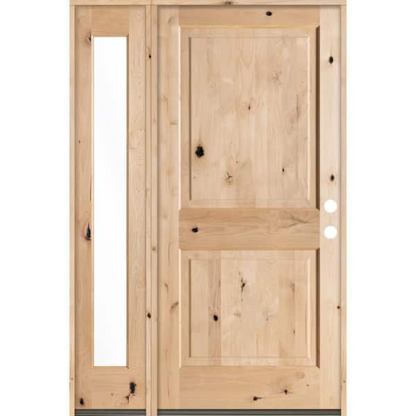 Krosswood Doors 56 in. x 80 in. Rustic Knotty Alder Left-Hand/Inswing Clear Glass Unfinished Wood Prehung Front Door w/Left Sidelite