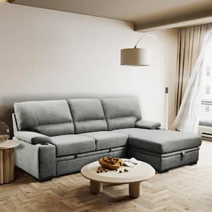 Gallo 93 in. Grey 2-Piece L Shaped Sectional Sofa Bed with Storage & Cupholder
