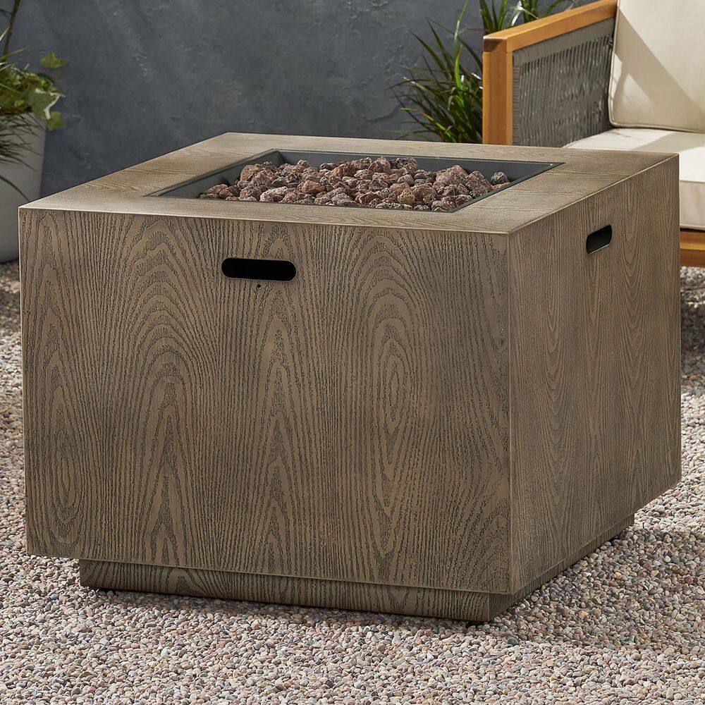 Coporesell 31 in. Brown Wood Pattern Square Propane Outdoor Fire Pit ...