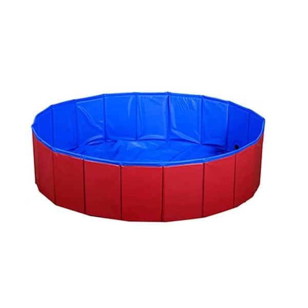 Foldable Non-Slip Pet Pool for Dogs, Cats & Kids – 47" Red, Outdoor Backyard Bath Tub