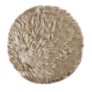 Sheepskin Faux Fur Beige 3 ft. x 3 ft. Cozy Fluffy Rugs Round Area Rug