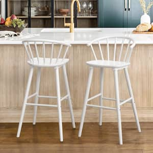 Winson Windsor 30 in. White Solid Wood Bar Stool for Kitchen Island Counter Stool with Spindle Back Set of 2