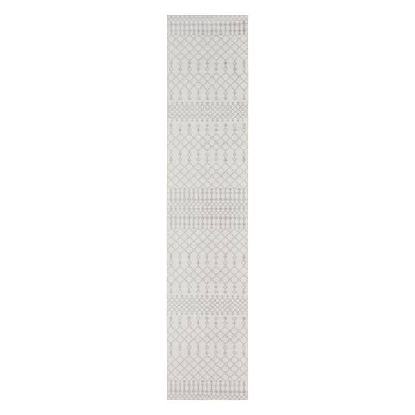 2 X 12 White Moroccan WashableArea RugRunner Rug