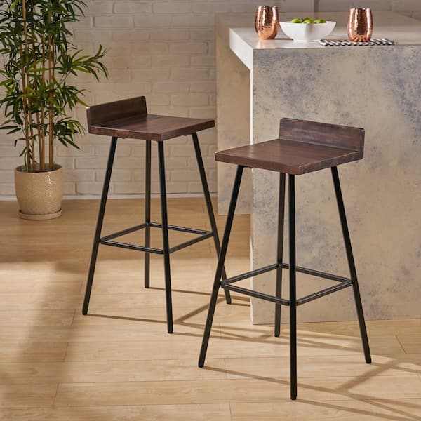 Tenleaf Brown Metal Outdoor Bar Stool with Built-in Footrest (2-Pack)