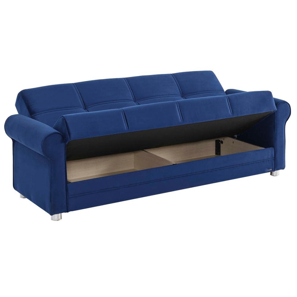 Twin Blue Microfiber Convertible Sofa Bed with Storage