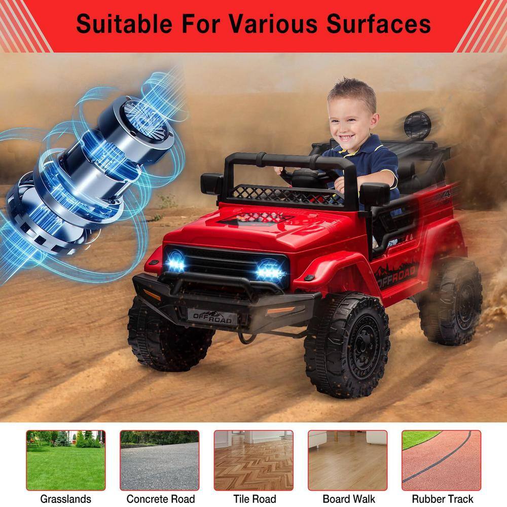 Red 12V Off-Road Kids Ride-On Truck with LED Lights