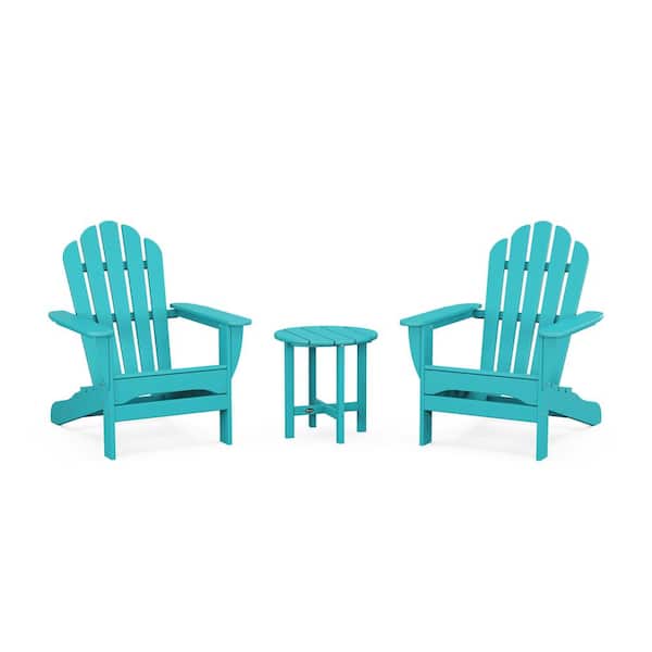 Aruba 3-Piece Plastic Patio Conversation Set in Adirondack Monterey Bay