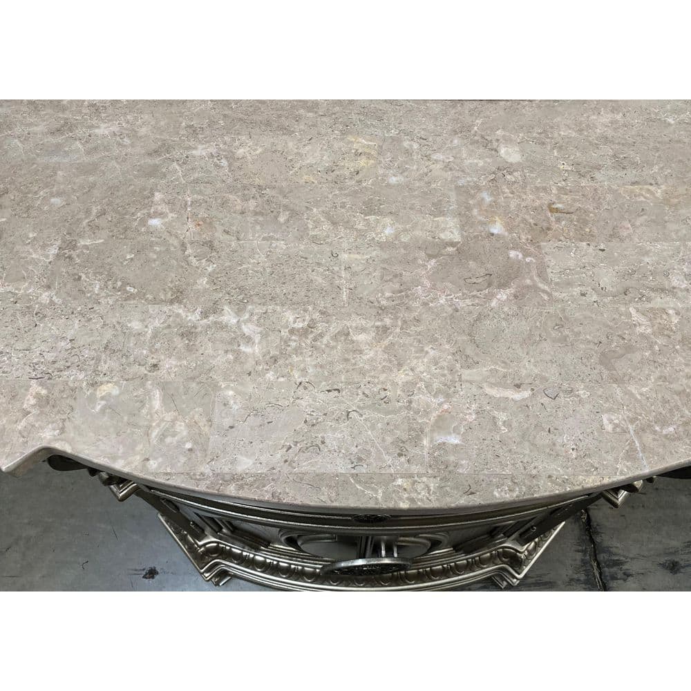 Antique Silver Marble Top Nightstand with Carved Feet