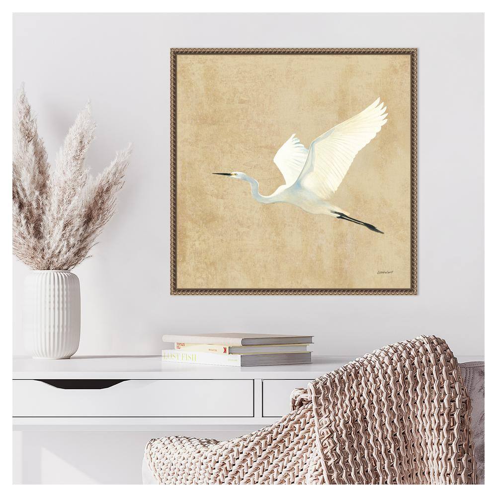 Beaded Framed Egret Print on Canvas Wall Art