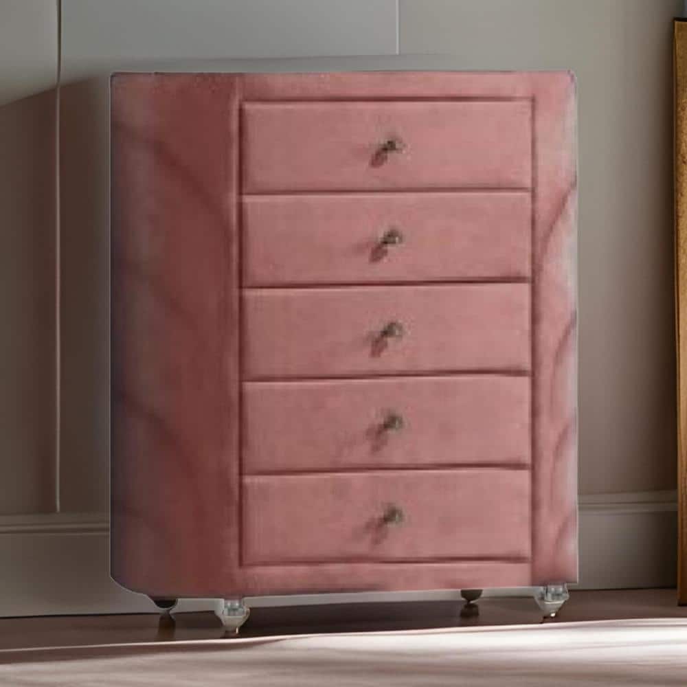 Pink 5-Drawers 43 in. Dresser with Without Mirror