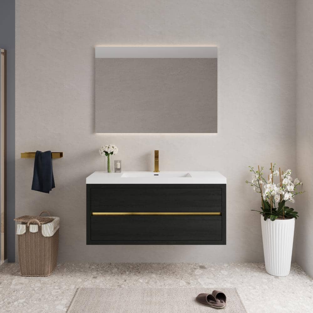48 in. W Single Sink Wall-Mounted Floating Bath Vanity Storage Cabinet in Espresso Wood with White Stone Resin Top price history on PriceWatchPro