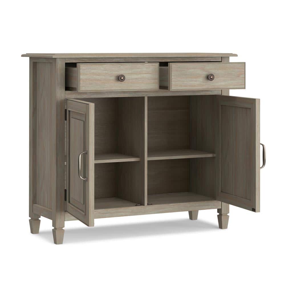 Distressed Grey Solid Wood Freestanding Storage Cabinet with Adjustable Shelving