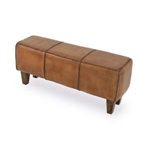 Serena Mid Century Tan Modern Genuine Leather Upholstered Bench (18 in. H x 43 in. W x 13 in. D)