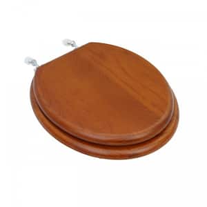 Mahogany Wooden Round Front Toilet Seat with Brass PVD Hinges and Non Slip Bumper