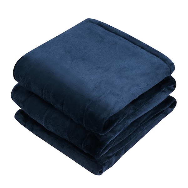 Costway Blue Flannel 84 in. x 90 in. Heated Electric Throw Blanket with Dual Controllers