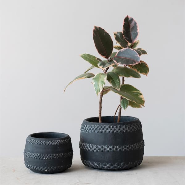 Storied Home Terracotta Planter with Raised Dots, Distressed Black
