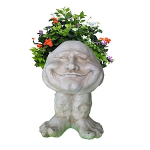 12 in. Antique White Papa John the Muggly Statue Face Planter Holds 4 in. Pot